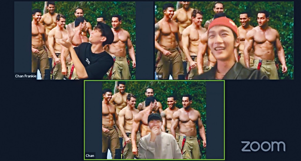 Alton(右上)將兩位兄弟的背景都換成猛男消防員,非常搞笑。