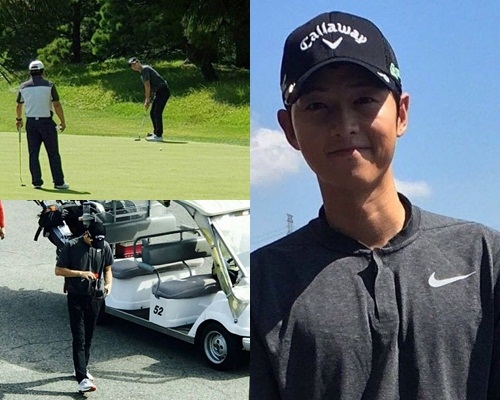 宋仲基去打Golf都被人拍下,難得他一點也不介意,還笑向鏡頭。