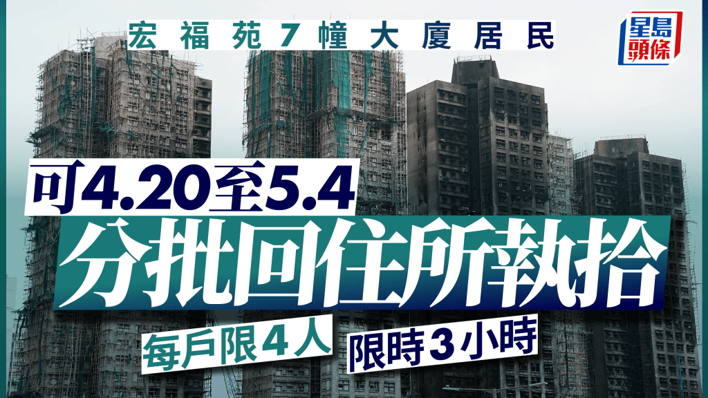 宏福苑居民上樓執拾安排：4.20至5.4分批上樓 每戶限4名居民 最多逗留3小時