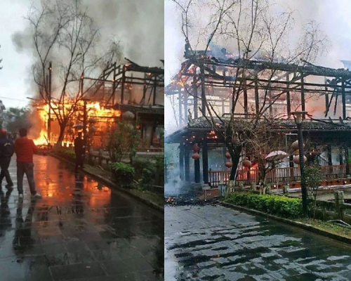 廣西忻城「狀元橋」失火燒毀,竟是3名學生生火取暖引起。(網圖)