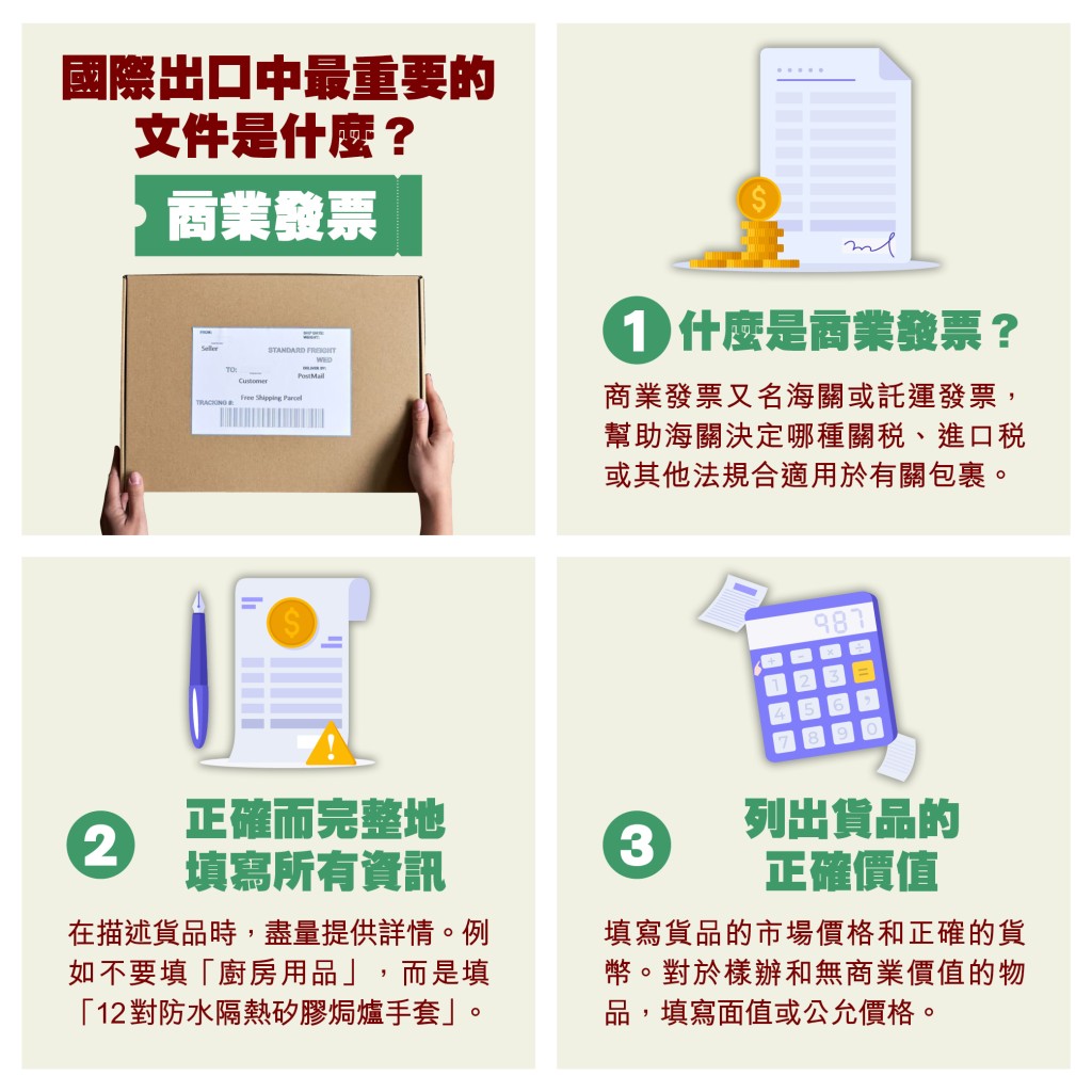 UPS提供如何準確填寫商業發票的指引。