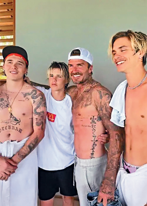 碧咸日前才公開為Brooklyn（左一）而紋的「Buster」紋身。