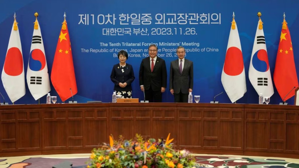 中日韓外長會議去年11月在韓國舉行。美聯社