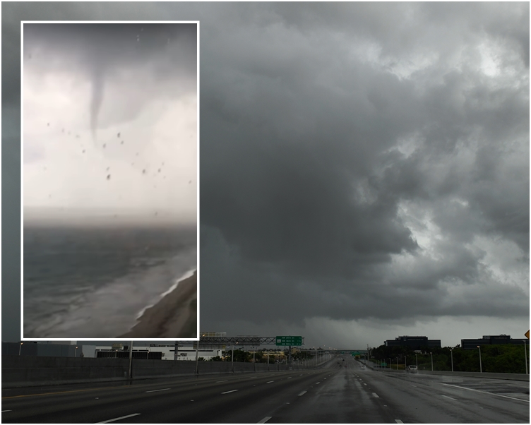 小圖，氣象局偵測到有多股龍捲風出現。網圖大圖，當地天氣急速變壞。新華社