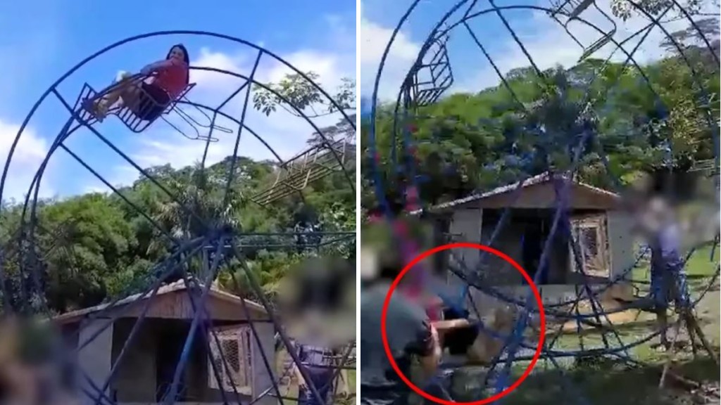 巴西婦人不理警告，硬上兒童摩天輪，頭部撞底死亡。YouTube@REDEMAISHD
