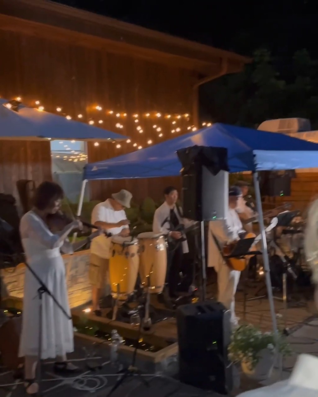 是婚礼选择户外花园举行派对，而且有Live Band伴奏。