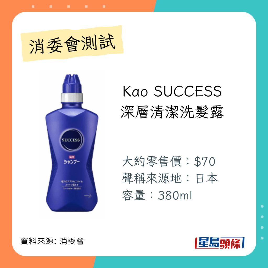 消委會洗頭水測試 推介名單 ：「Kao SUCCESS」深層清潔洗髮露