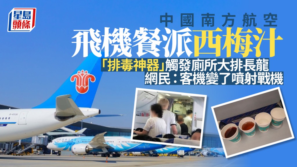 南航西梅汁｜飛機餐派「排毒神器」廁所大排長龍　網民笑稱變「噴射戰機」