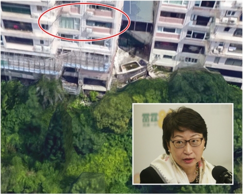 其中一個單位有牆被改裝成落地玻璃(紅圈示)。Google Earth衛星圖像。