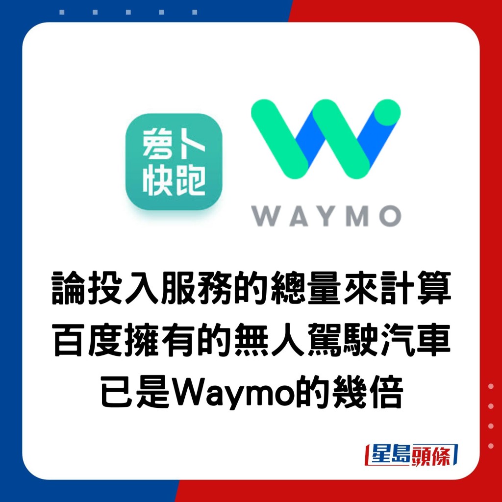 論投入服務的總量來計算 百度擁有的無人駕駛汽車 已是Waymo的幾倍