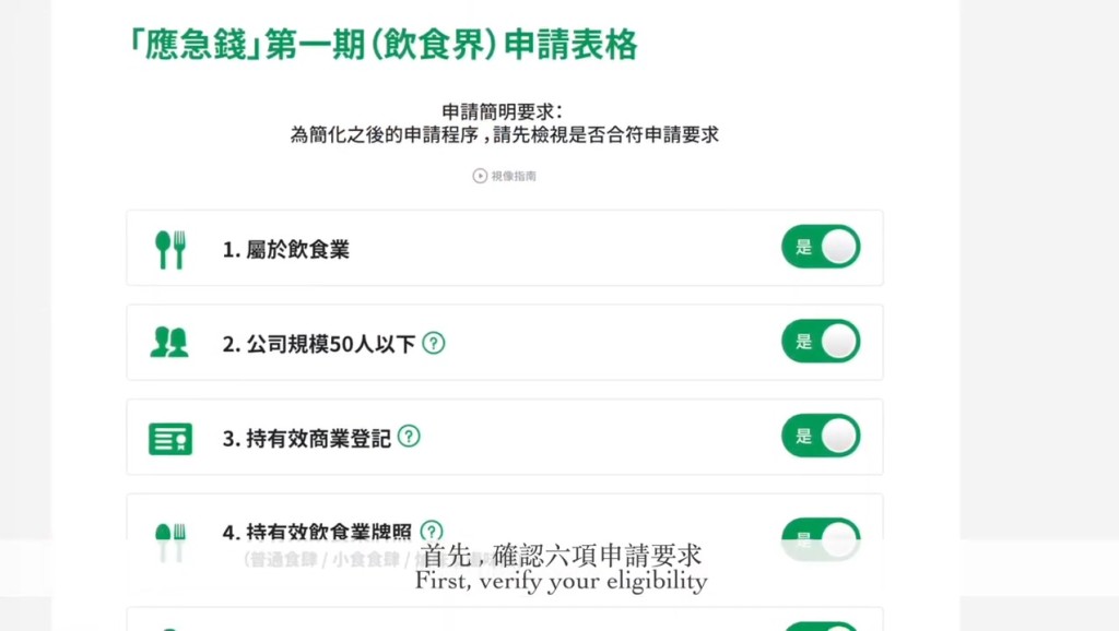 網上申請頁面。影片截圖