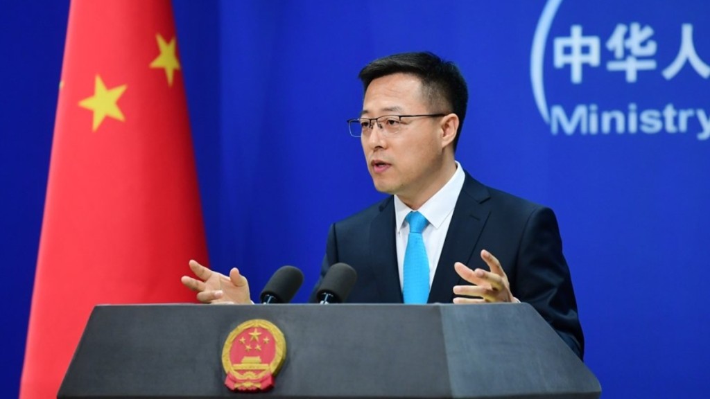 趙立堅今日在記者會批評制裁對事件無益。資料圖片