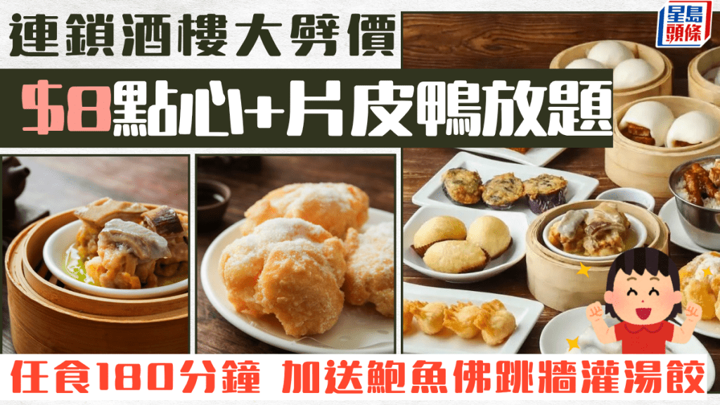 $8點心片皮鴨放題！180分鐘任食燒賣/棉花雞/蝦餃 加送鮑魚佛跳牆灌湯餃
