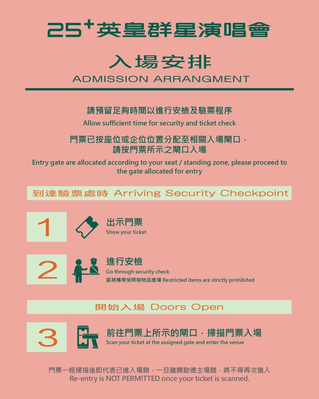 《25+ 英皇群星演唱會》入場安排。
