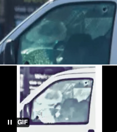 照片放大後，可見司機位上的疑犯癱瘓伏在軚盤上，而側窗有兩個疑似彈孔。