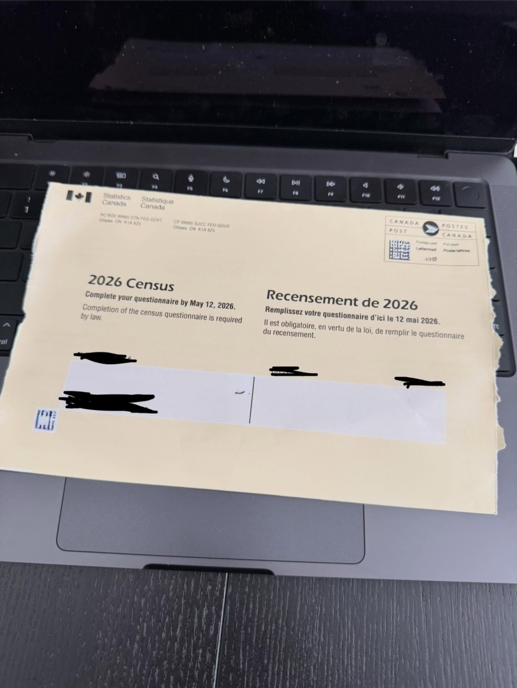 容羨媛早前收到加拿大人口普查信件，險當垃圾。