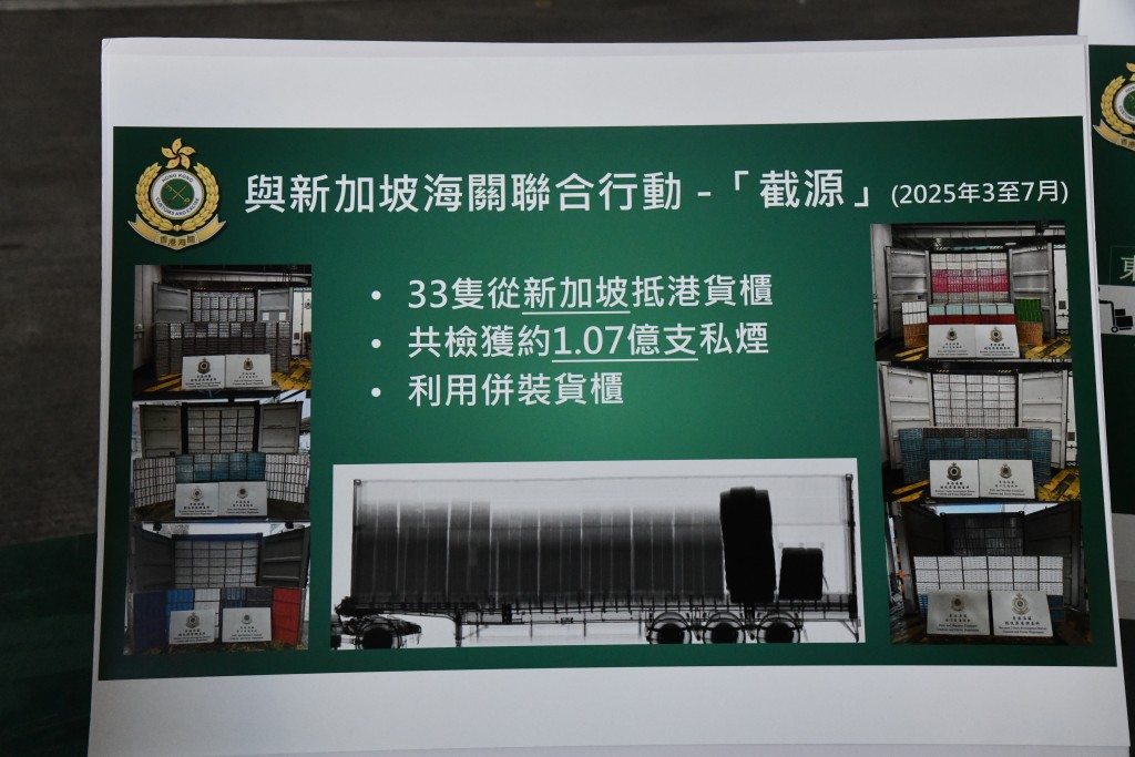 海關指不法分子將私煙放在貨櫃深處，並在門口放置真實貨物作掩飾。