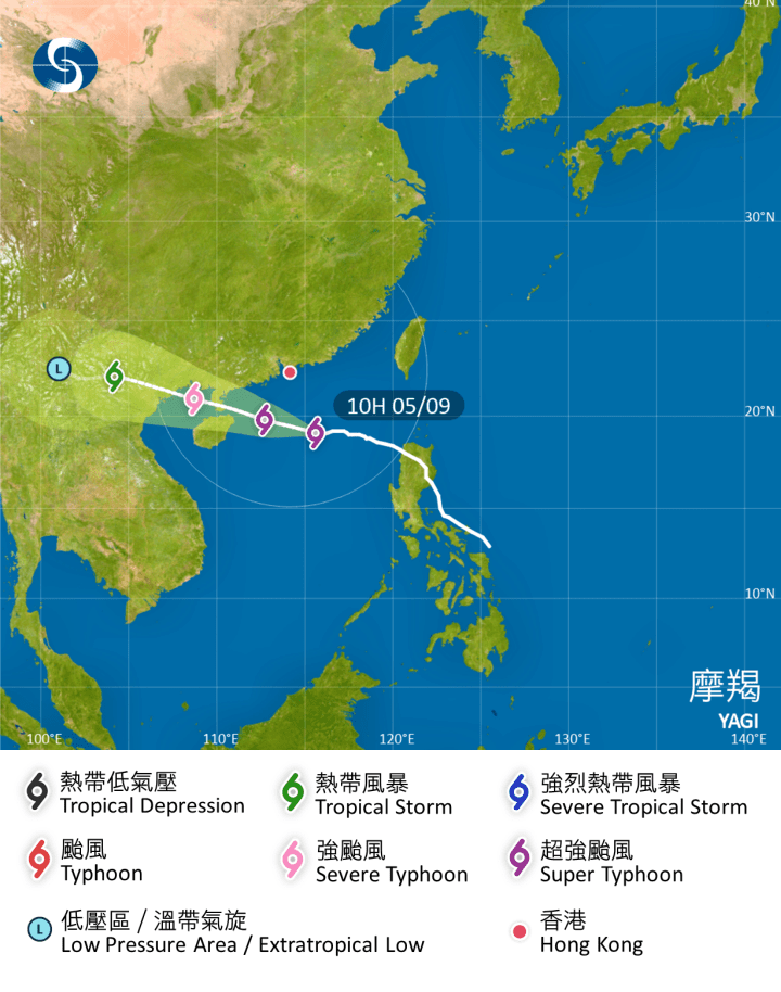 摩羯的移动路线图。香港天文台