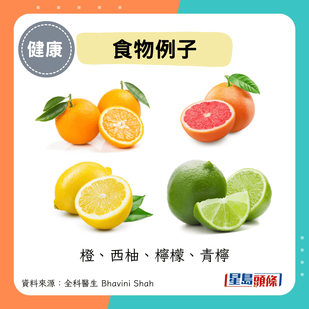 食物例子：橙、西柚、檸檬、青檸