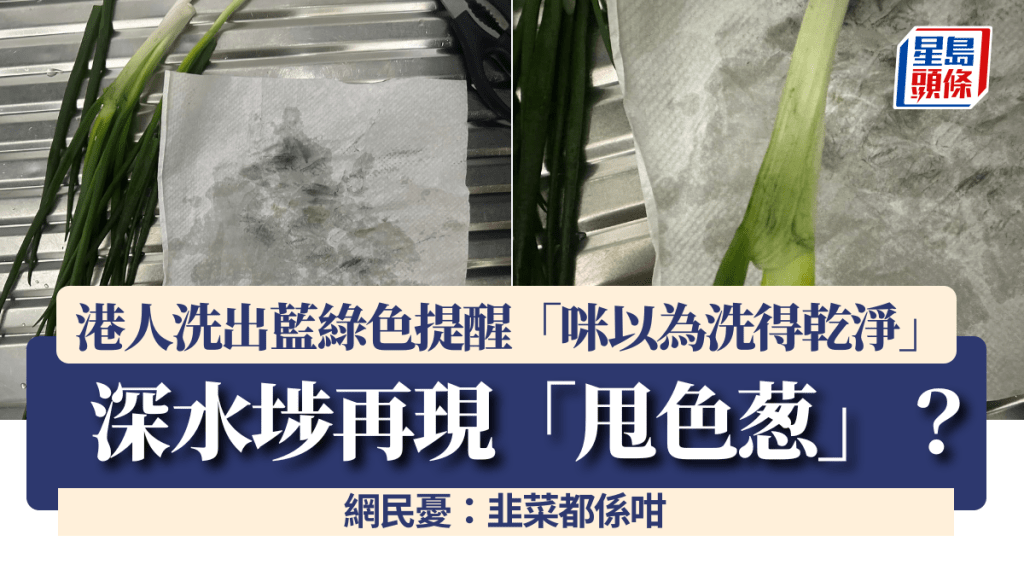 深水埗再現「甩色葱」？港人洗出藍綠色提醒「咪以為洗得乾淨」 網民憂：韭菜都係咁