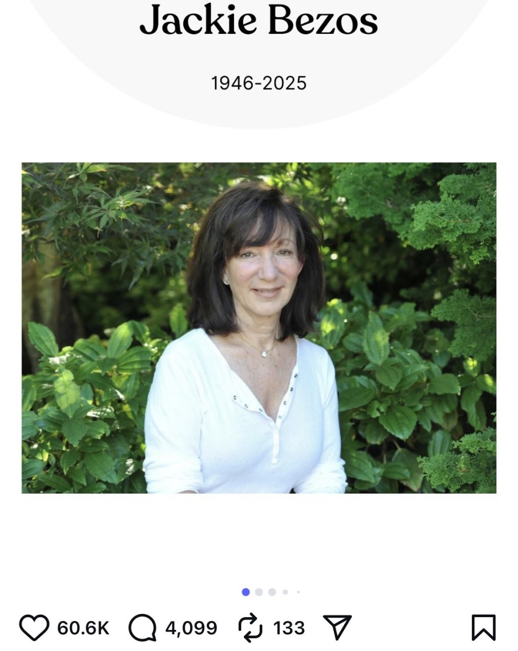 傑姬貝索斯(Jackie Bezos)逝世。 IG / Jeff Bezos 傑姬貝索斯(Jackie Bezos)逝世。 IG / Jeff Bezos
