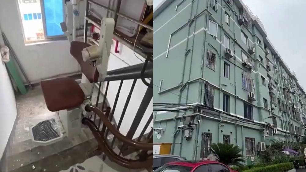 上海孝順女自費6萬裝爬樓機，遭鄰居反對，城管下令限期拆除。