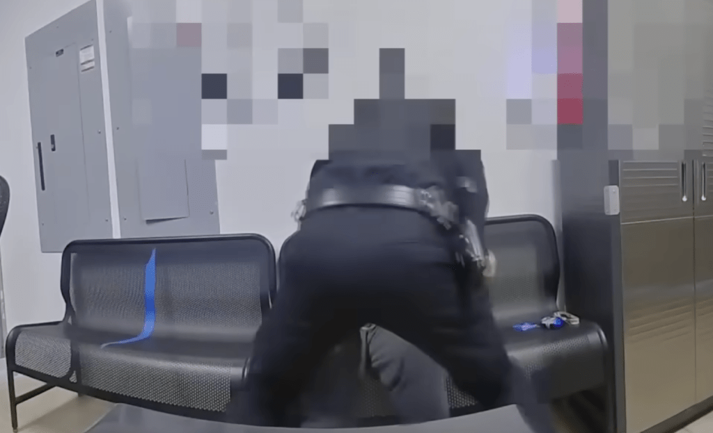 警員將持槍男子制服。影片截圖