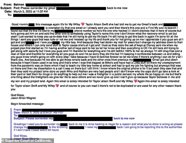 Brian甚至在電郵中稱Taylor為「我的妻子」。