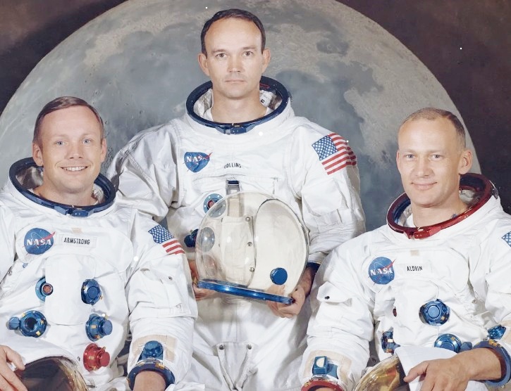 艾德靈（右）與柯林斯及杭思朗是第一批登上月球的太空人。網圖