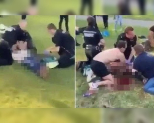 有人为伤者即场急救。网图