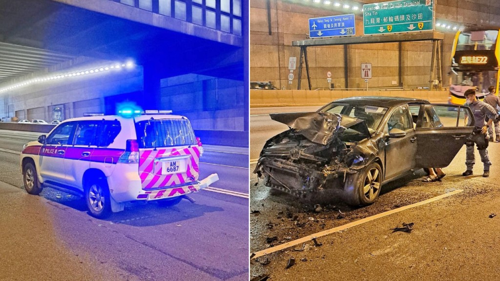 藍田私家車撞警車 司機疑酒駕被帶走。車cam L(香港群組)FB