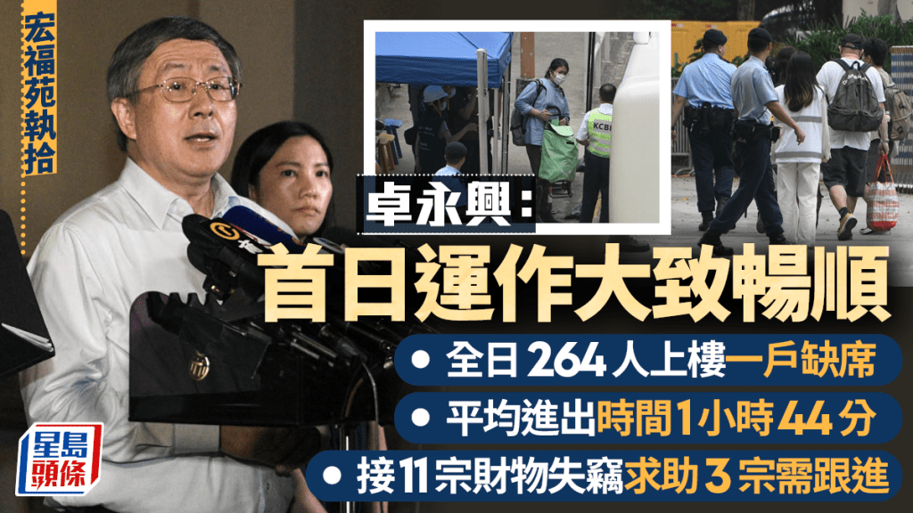 宏福苑執拾︱卓永興：全日264人上樓一戶缺席  平均進出時間1小時44分 共收11宗求警協助