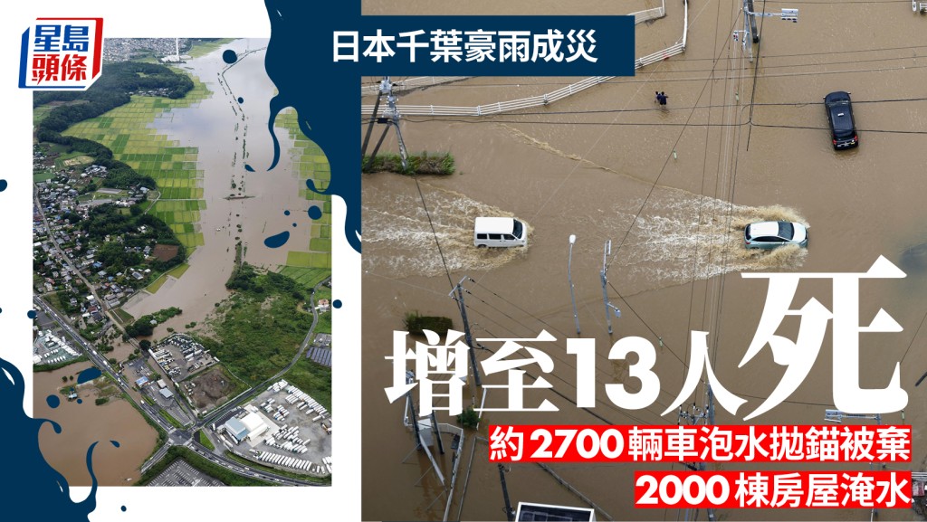 日本千葉豪雨增至13死 約2700輛泡水車成路障