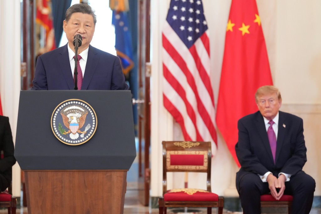 國家主席習近平出席美國總統特朗普在白宮舉行的歡迎儀式。習近平主席發表致辭。美聯社