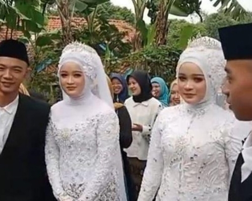 印尼雙胞胎兄弟同日娶雙胞胎姊妹，婚後共居一屋。網圖