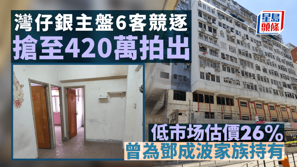 灣仔銀主盤6客競逐 搶至420萬拍出 低估價26% 曾為鄧成波家族持有