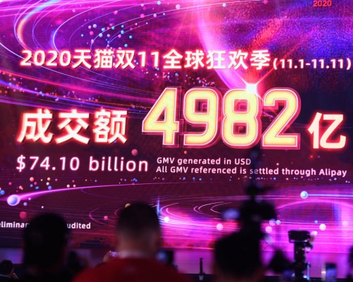 2020年的天貓雙11活動總成交額達4982億人民幣,增長了26%。(新華社圖片)