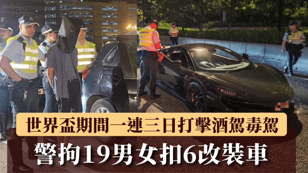 世界盃期間一連三日打擊酒駕毒駕 警拘19男女扣6改裝車