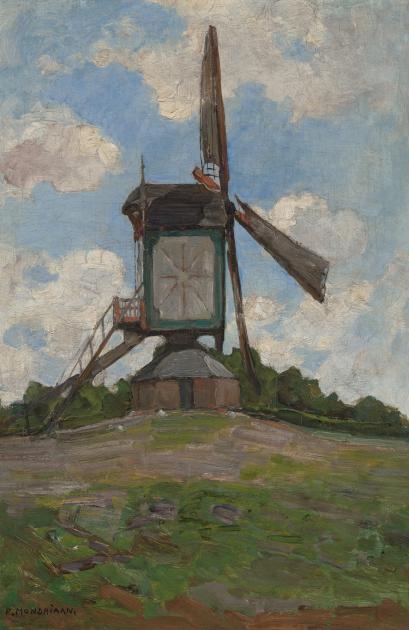 荷兰风格派蒙德里安1904年作品《Post Mill at Heeswijk, Side View》，，现于美国波士顿美术馆展出。
