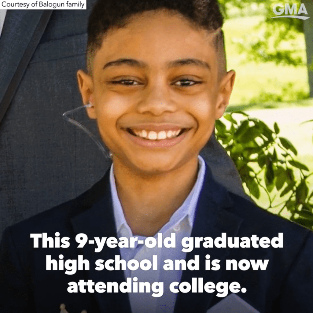 美国宾州男童巴洛根（David Balogun）年仅9岁已经完成高中学业，准备寻找想就读的大学校系。 （截图自Twitter）