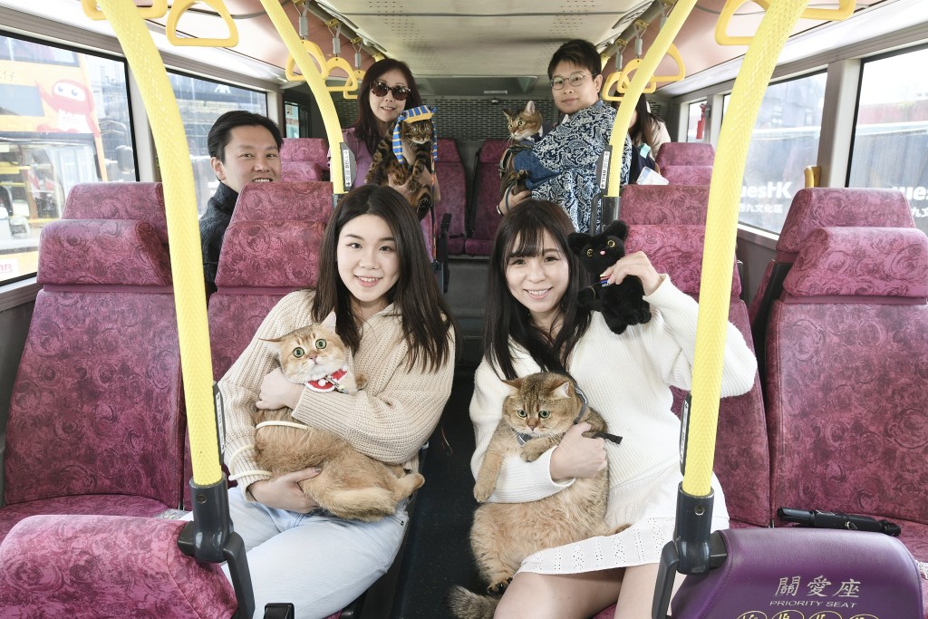 「法老尋喵」打卡活動25位得獎者主人和貓率先登上「九巴法老貓號」。