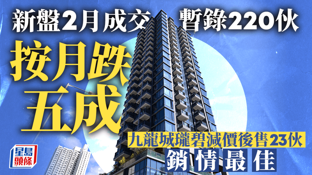 新盤2月成交暫錄220伙 按月跌五成 瓏碧減價後售23伙銷情最佳