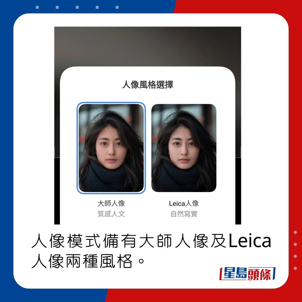 人像模式備有大師人像及Leica人像兩種風格。