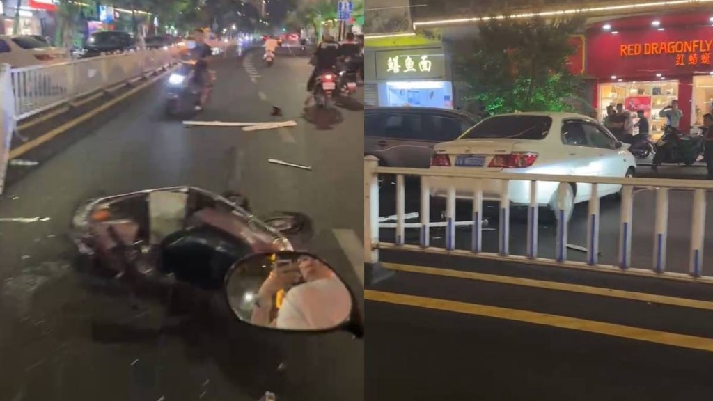 事發後,路上有多架車輛被撞倒。