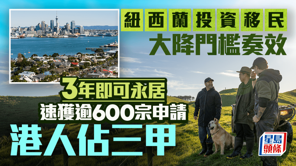 紐西蘭投資移民大降門檻奏效 3年即可永居 速獲逾600宗申請 港人佔三甲