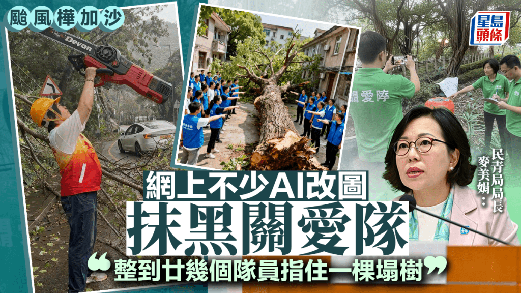 網傳關愛隊清理災場AI改圖 「手指指」塌樹 麥美娟斥抹黑：攻擊熱心服務義工