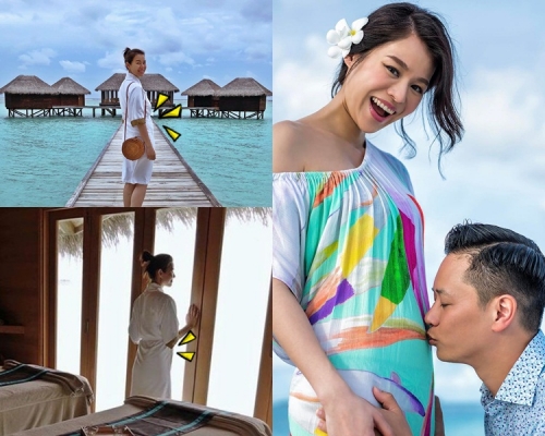 杏兒今日連晒兩張肚凸凸照，去年她跟老公就是在馬爾代夫公佈喜訊。（ig圖片）