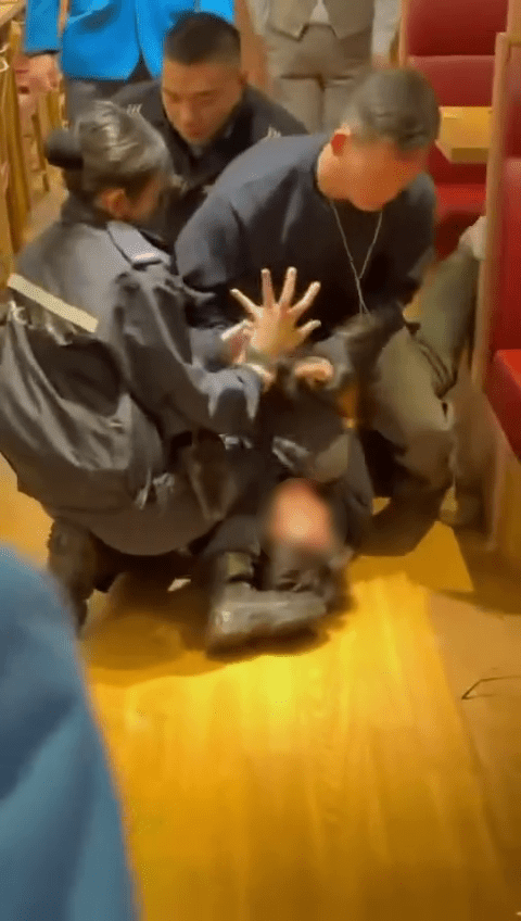 警員不斷要求女子冷靜。然而女子仍繼續手腳亂舞拒絕合作。