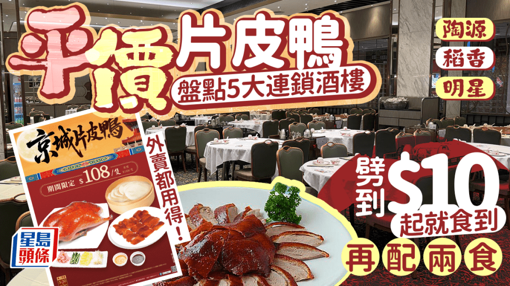 5大連鎖酒樓平價片皮鴨！劈至$20起再配兩食 晚市/午市/外賣都用得！