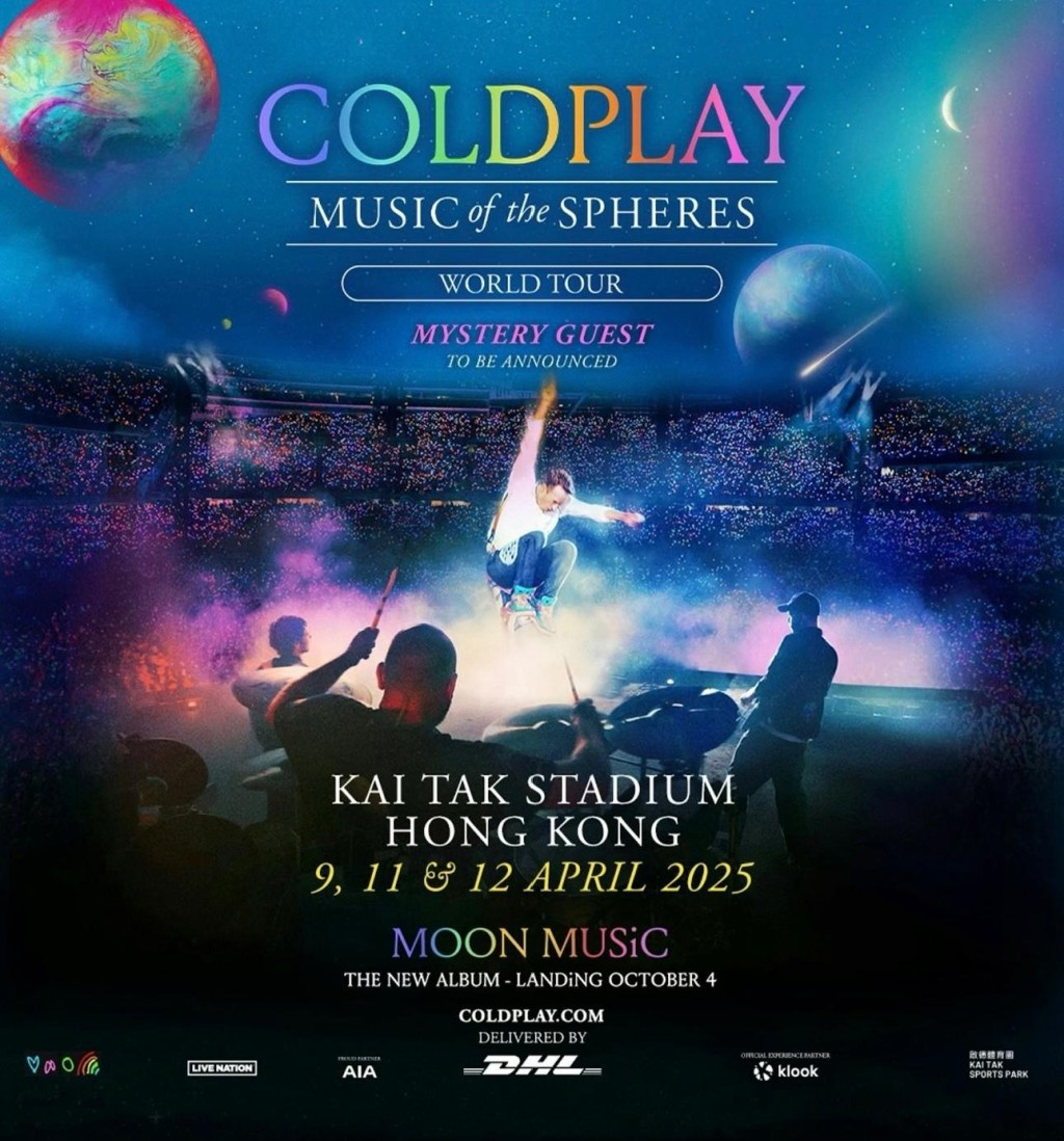 英國樂隊Coldplay 將於4月舉行4場演唱會。